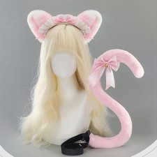 Lolita Cat Ear Headband Comic Cat  Tail Cosplay Props Girl Headpiece Tail Set