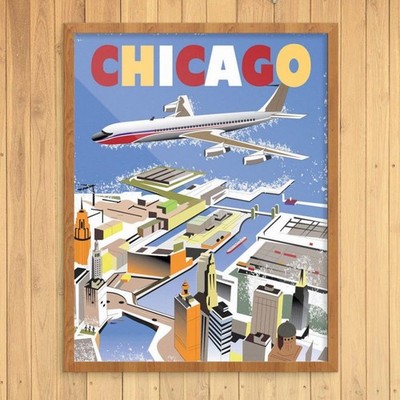 Chicago River Aerial Art Print 11x14 Skyline Airport Travel Wall Decor Poster