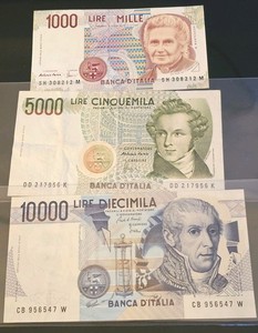 3 Note Set- Italy 10000/5000/1000 Lire 1980s Volta Banknote aU