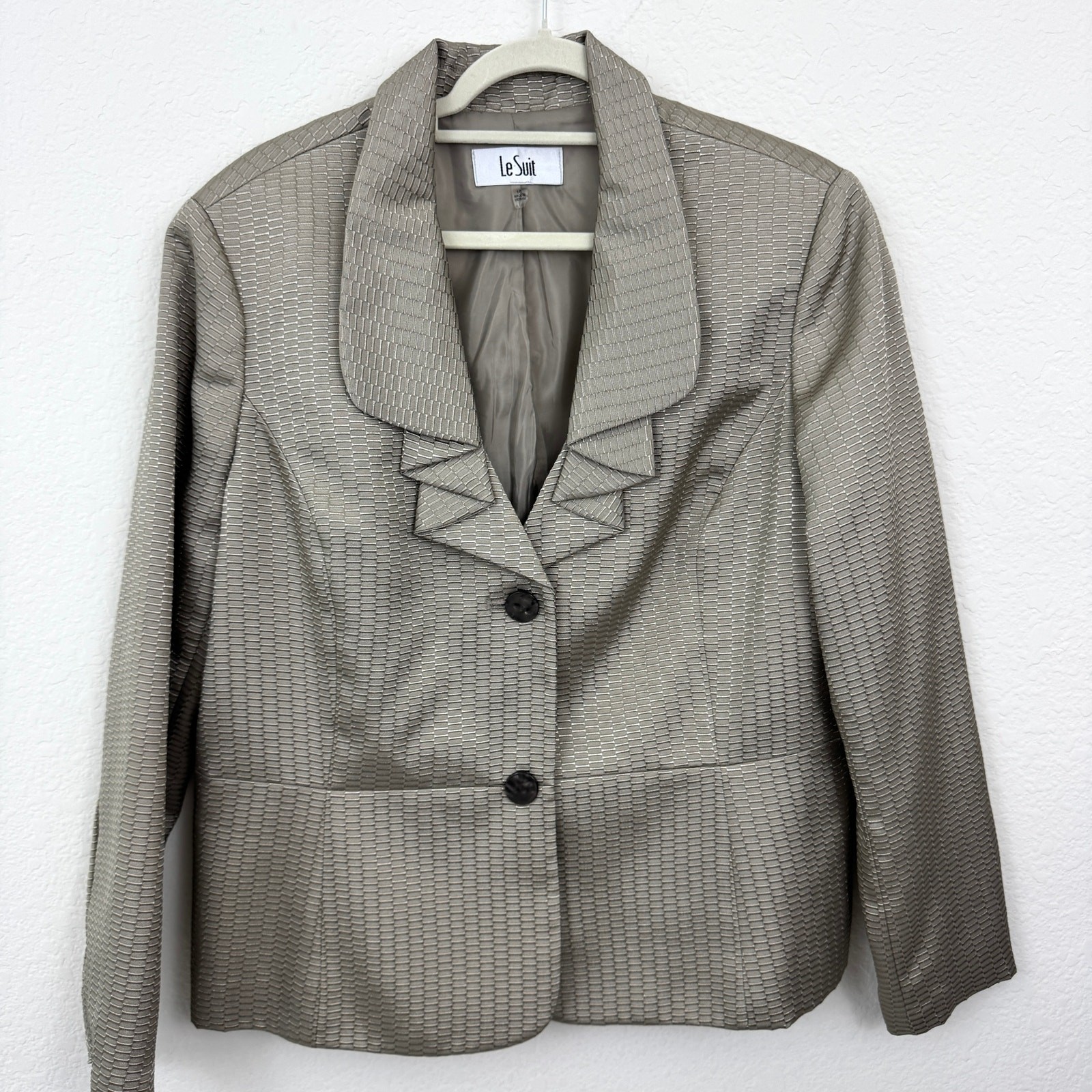 Le Suit Womens Suit Jacket Blazer Size 18 Textured Office Career Tan Shimmer