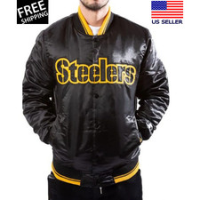 Pittsburgh Steeler Full-Snap Black Satin Varsity Bomber Football Men's Jacket