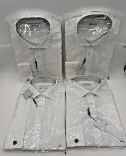 Calvin Klein French Cuff Men's Shirts 16 34/35 White Cotton Slim Fit Lof Of 4