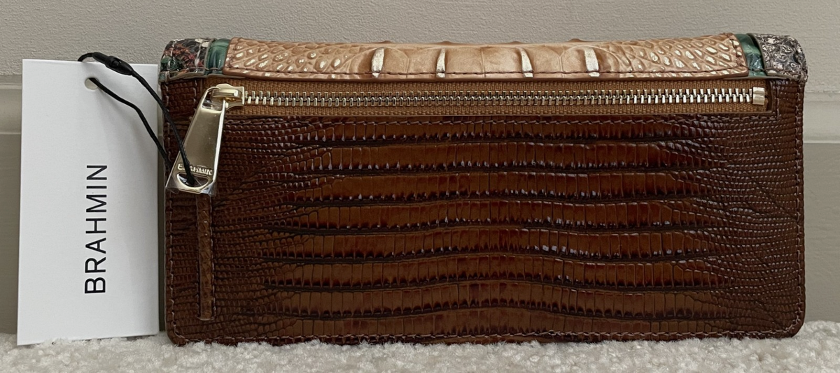 NEW Brahmin DEVONSHIRE ADY Slim Bifold Leather Wallet Clutch HONEY BROWN NWT