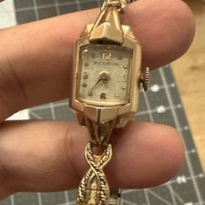Large Rectangular Benrus Ladies Watch 10K Gold Filled Mechanical Runs
