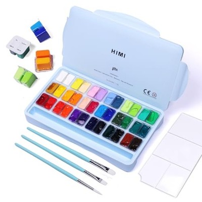 HIMI Gouache Farben Set, 36 Farben x 12 ml Twin Jelly Cup Design mit 3 Farben