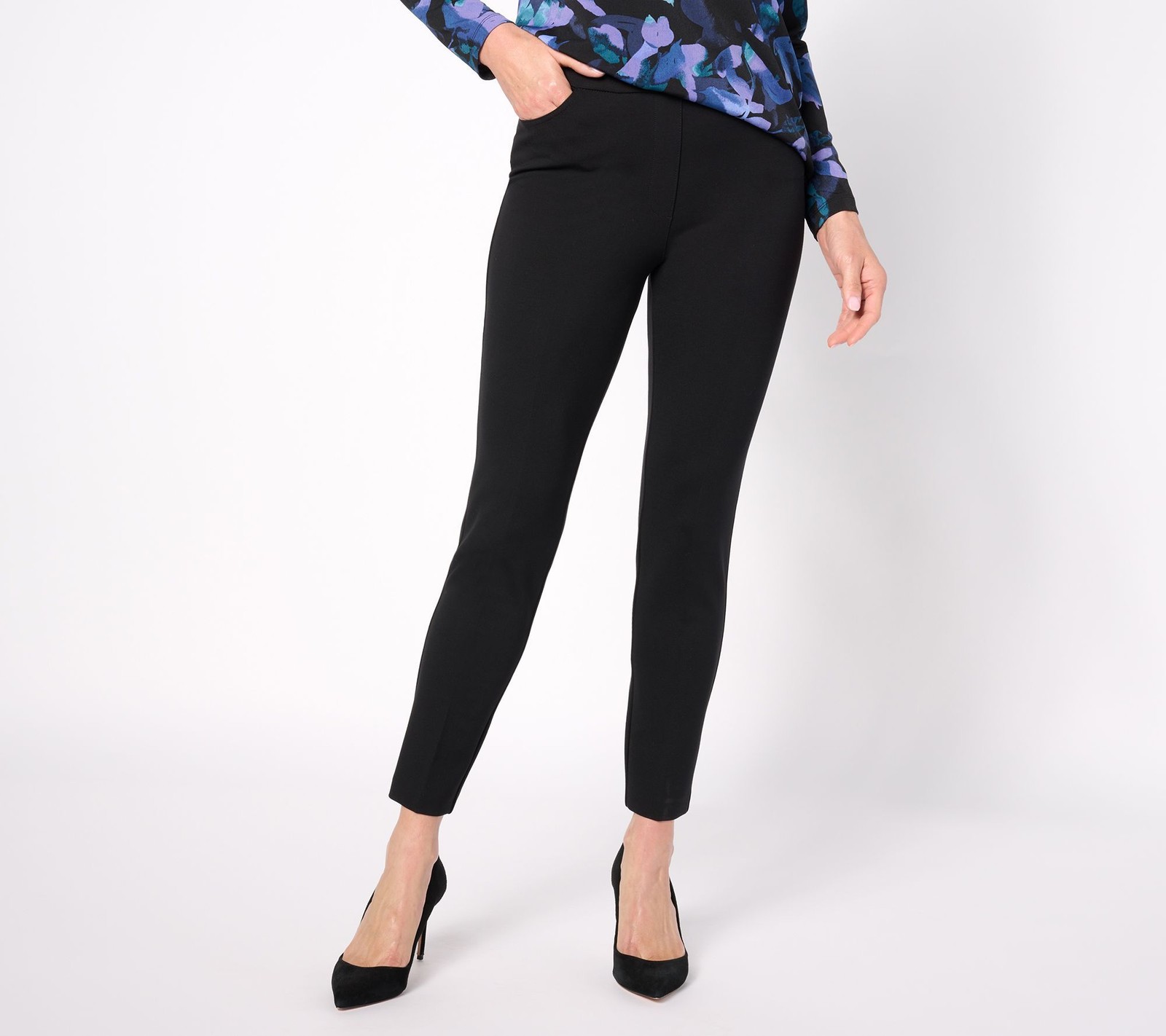 Susan Graver Women's Pants Sz XL Status Slim Leg Ankle Black A655784