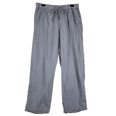 St. Tropez West Linen Pants Womens Large Gray Wide Leg Drawstring Casual