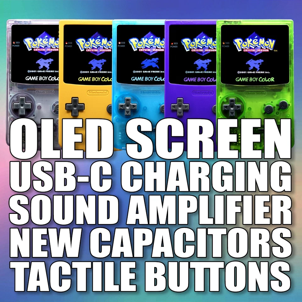 Gameboy Color *PREMIUM* Pantalla OLED RECARGABLE USB-C Batería AMPLIFICADOR TÁCTIL GBC Foto 2 de 4