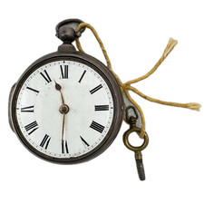 Antique 54mm Eldon Key Wind Verge Fusee Pocket Watch Pair Case Great Britain