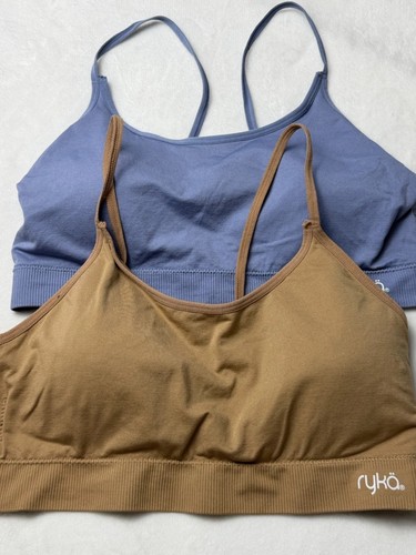 Ryka Sports Bra Lot of 2 Womens Size L Large Blue Brown Seamless Strappy Workout