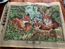 Vintage Anchor Tapestry Canvas Unused Foxes 18x26 inches Large