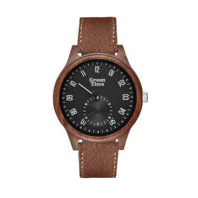 HERRENUHR GREEN TIME SANDALENHOLZ SCHWARZES ZIFFERBLATT 44mm NATURAL WOOD VEGAN