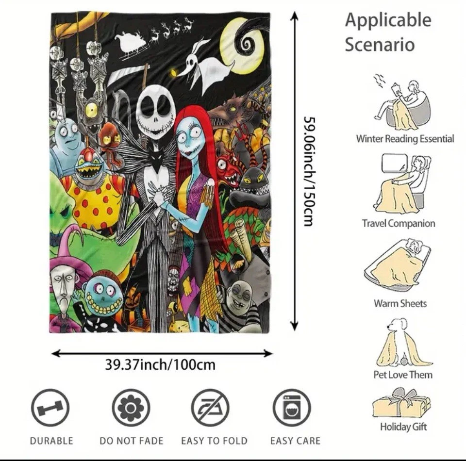 New Disney Nightmare Before Christmas Flannel Throw Blanket