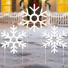 3 Pcs Large Christmas Yard Signs Stakes Metal Snowflake Outdoor Winter Decora...