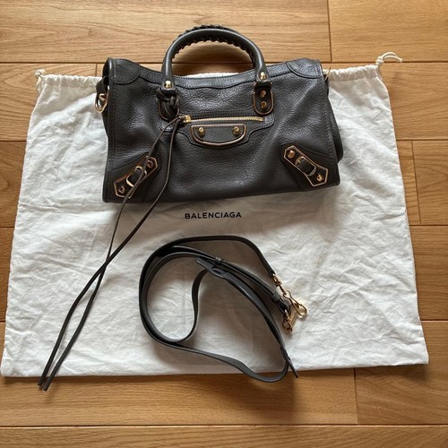 Balenciaga 432831 Classic Mini City Gray Leather Gold Hardware Bag Used
