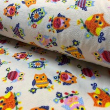 Colourful owls on cream anti pil fleece ideal for Blankets  fabric M2067-7