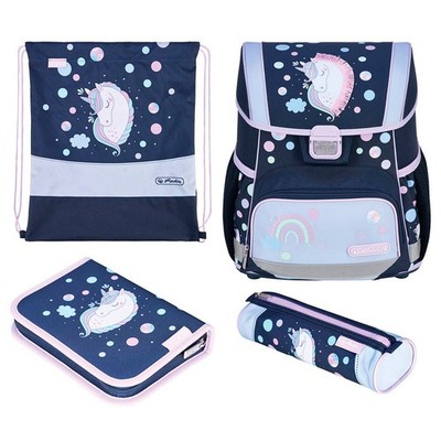 herlitz Schulranzen-Set Loop Plus Unicorn Dreams Kunstfaser grün