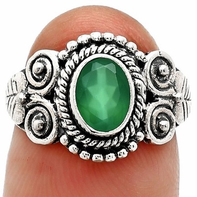 Natürlicher grüner Onyx 925 Sterling Silber Ring Gr.7 Schmuck R-1280