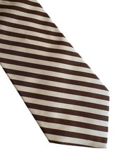 Brooks Brothers Makers Mens Silk Repp Tie Cream Brown Stripe England Made in USA