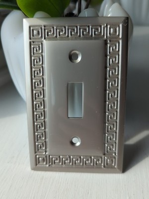 Jackson Deerfield Solid Brass Single Toggle Switch Plate Cover Greek Key Silver 