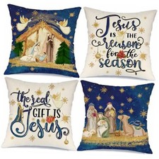 Christmas O Holy Night Jesus Throw Pillow Covers 18" x 18" Pack of 4 