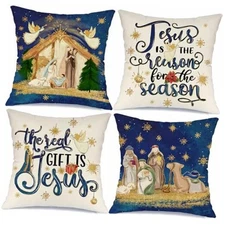 Christmas O Holy Night Jesus Throw Pillow Covers 18" x 18" (Pack of 4)