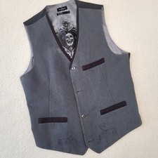 Marc Ecko Cut  Sew 5 Button Dark Grey Black Vest Mens M Adjustable