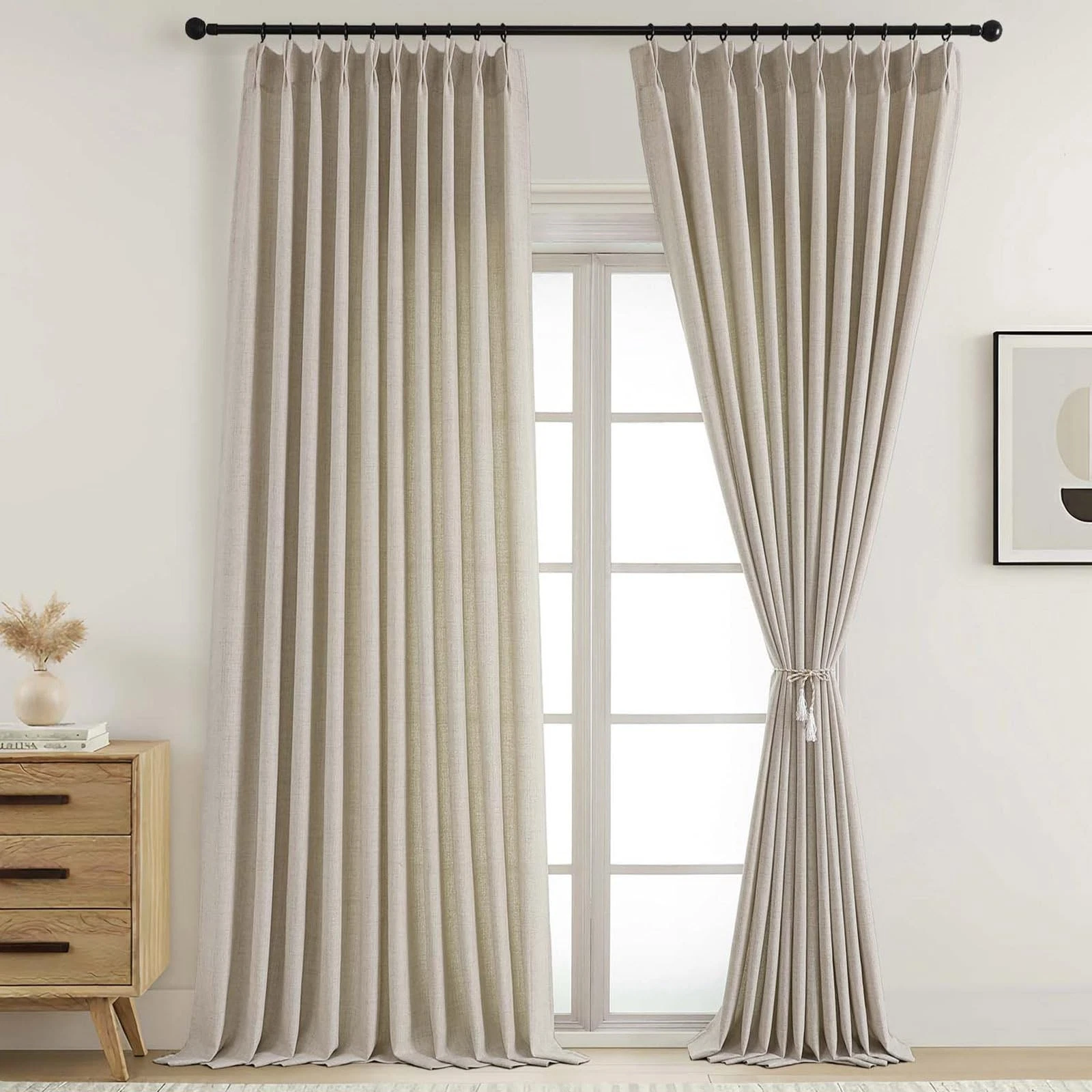 Extra Wide Pinch Pleated Curtains 96 Inches Long 2 Panels, Light Filtering So...