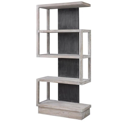 Uttermost Nicasia Modern Elm Wood Etagere in Light Gray Finish - Picture 2 of 9