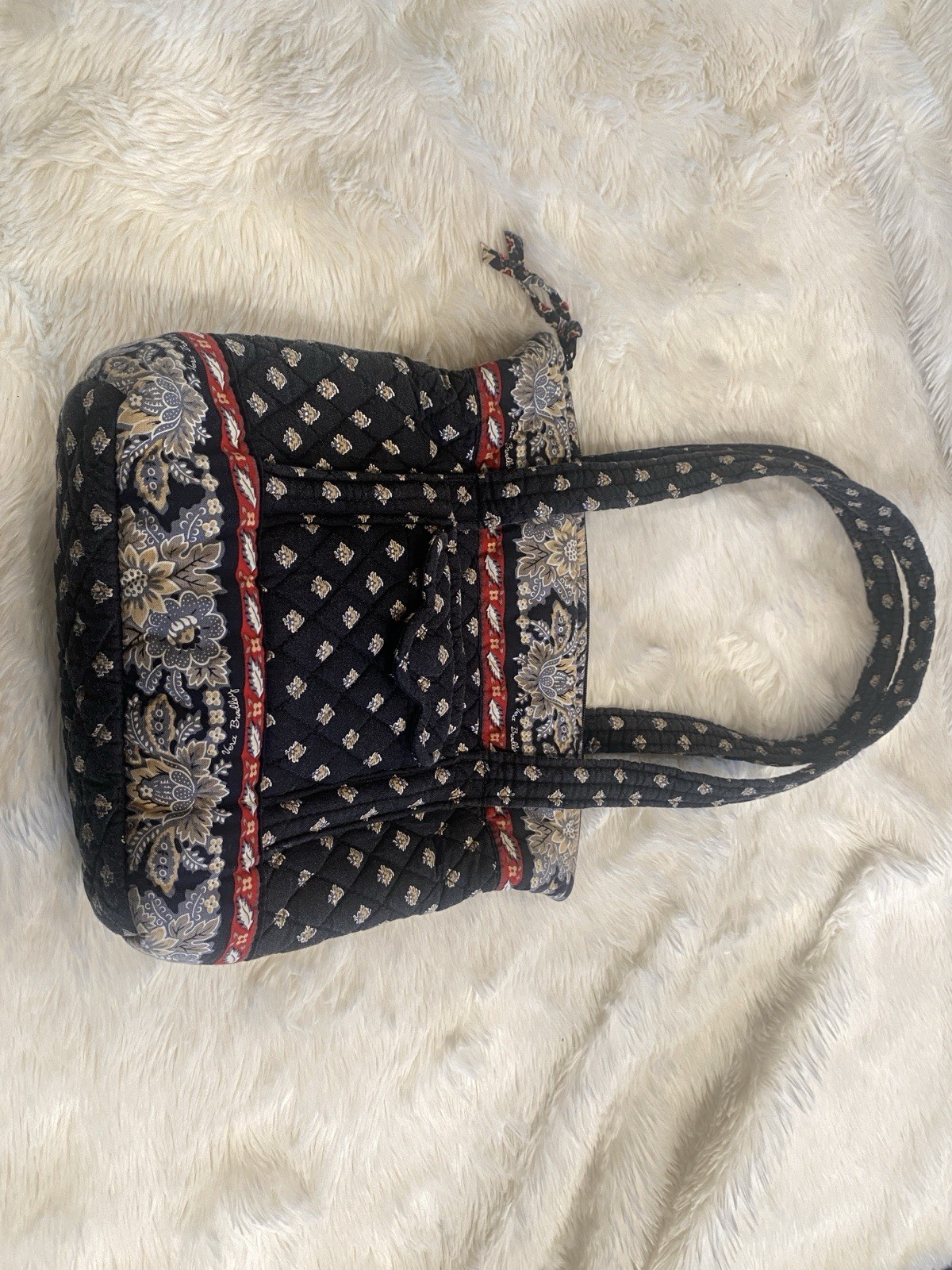 Vera Bradley Quilted Floral Shoulder Bag Black Red  & Pockets