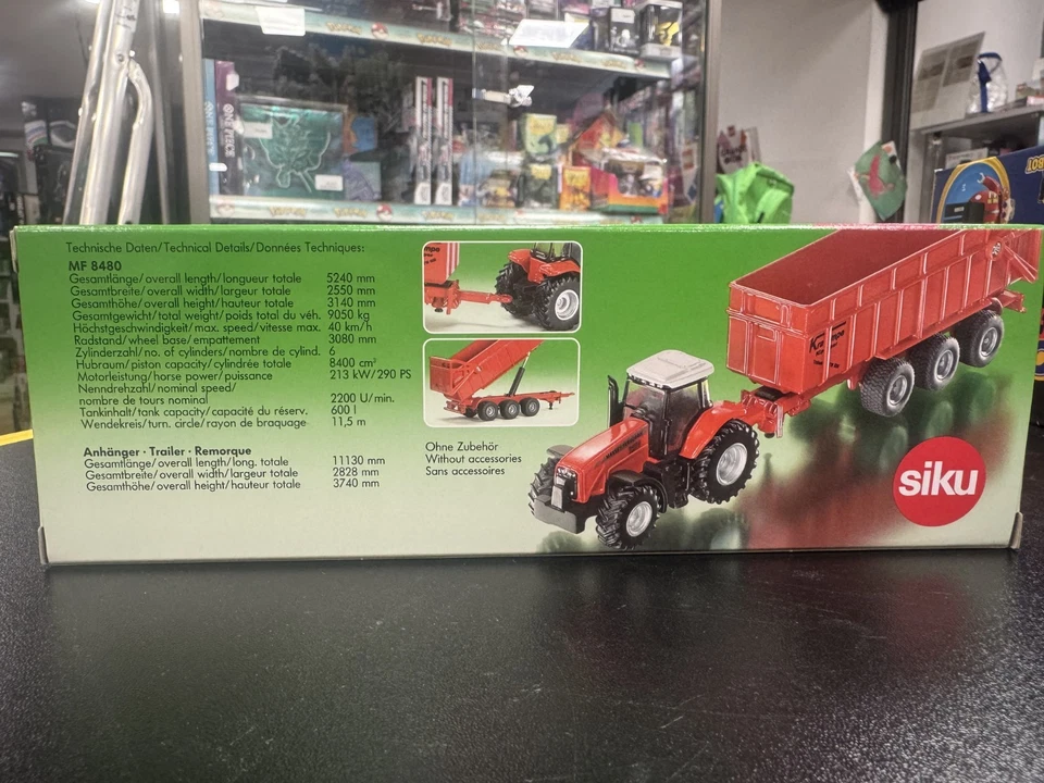 SIKU 1844 - modellino 1:87 - TRATTORE MASSEY FERGUSON CON RIMORCHIO - NUOVO - Immagine 3 di 4