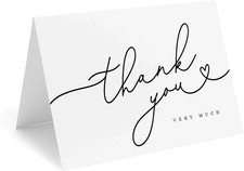 Bliss Collections Black Script Heart Thank You Cards with Kraft Envelopes, Pa...