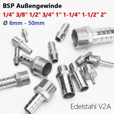 Edelstahl Schlauchtülle Außengewinde Schlauchanschluß Stutzen 1/8'' - 2'' Zoll V2A