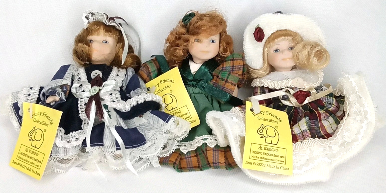 Vintage Miniature Porcelain Doll Set Of 3 Fancy Friends Coll