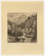 Alfred Blundell (1883–1968) - Etching, Waterfall and Mountain Scene