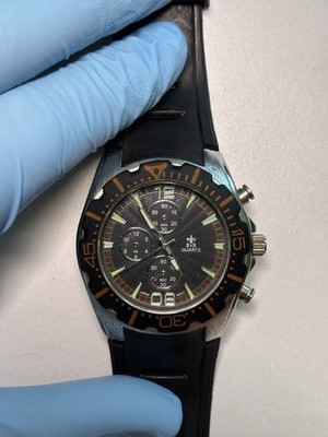 B&R Men's Chronograph Wristwatch Black Rubber Band Black Dial Quartz Analog