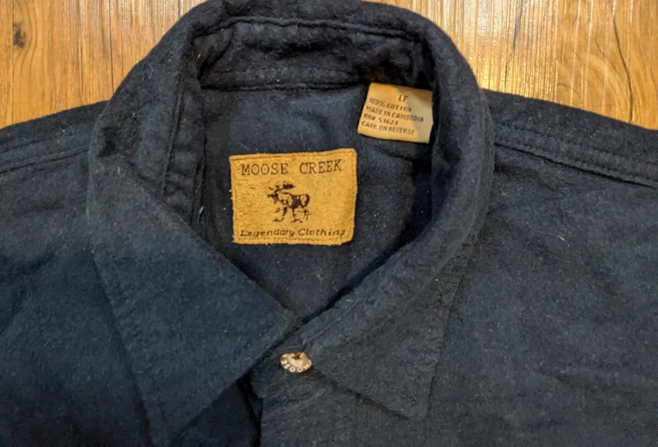 Camisa Moose Creek Gamuza Peso Pesado Azul Manga Larga Para Hombre LT Grande Alta B31 Foto 2 de 3