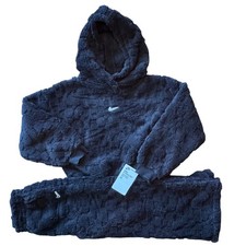 NIKE Cozy Faux Fur Fleece Set Girls 6-7 6X NWT Black Sweat Suit NEW Pants Hoodie