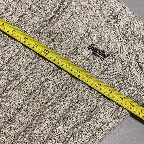 Superdry Uomo Maglione 1/4 Zip L Grigio Cavo Maglia Grossa Pullover Adatto - Foto 9 di 11