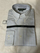NWT Lauren Ralph Lauren Size 15.5 Button Down Classic Fit Non Iron Blue Stripe