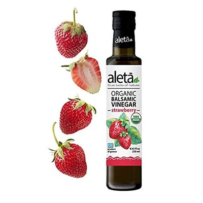 Aleta Organic, Strawberry Infused Balsamic Vinegar, No Additives, 8.45 oz Bottle