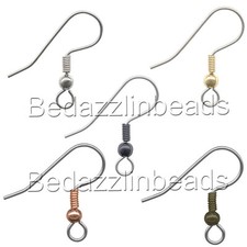 20 Stainless Surgical Steel Ball  Coil Fishhook Hook Earring Findings With Loop