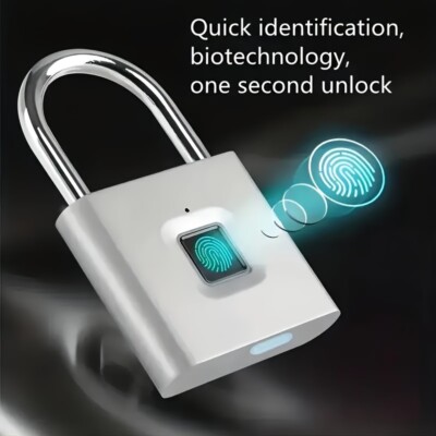 1pc Alloy Mini Smart Fingerprint Padlock-USB Rechargeable No Assembly Required