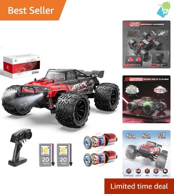 High Speed 4x4 All Terrain RC Car 1:16 Scale 40 KPH Off-Road Truck w/ 2 Batte...
