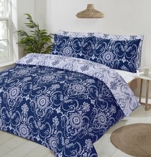 NightComfort Set Copripiumino Stampa Barocca Motivo Damascato con Federa, Blu