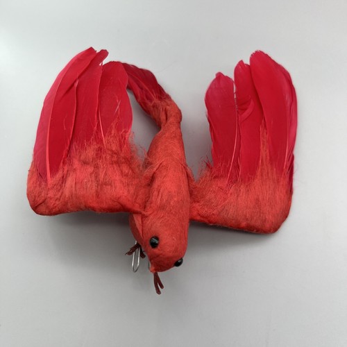 Vtg Flocked and Feather Cardinal Flying Wire Bird Christmas Ornaments Set Of 3 - Picture 7 of 11
