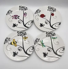 PAI Whimsical Bug Insect Set of 4 Plates Butterfly Ladybug Honeybee Dragonfly 8"