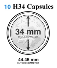 10 H34 AirTite Coin Capsule Direct Fit $20 Gaudens Gold 34mm 1/2 Silver Maple
