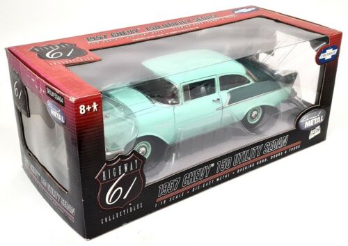 Highway 61 1/18 Scale 1957 Chevy 150 Utility Sedan Two Tone Green Model Car - Picture 2 of 9