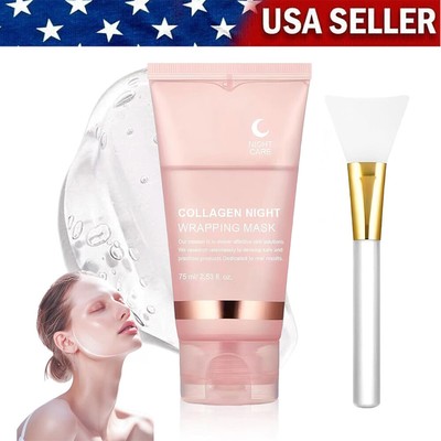 Collagen Night Wrapping Mask 75ml / 2.53oz Overnight Care Mask Cream With Brush